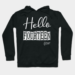 Hello Fourteen Est.2007 14th Funny Birthday Hoodie